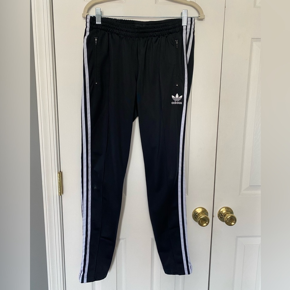Adidas Climalite Women's Track Pants Three Stripes Black White Ankle Zip‎ Sz M